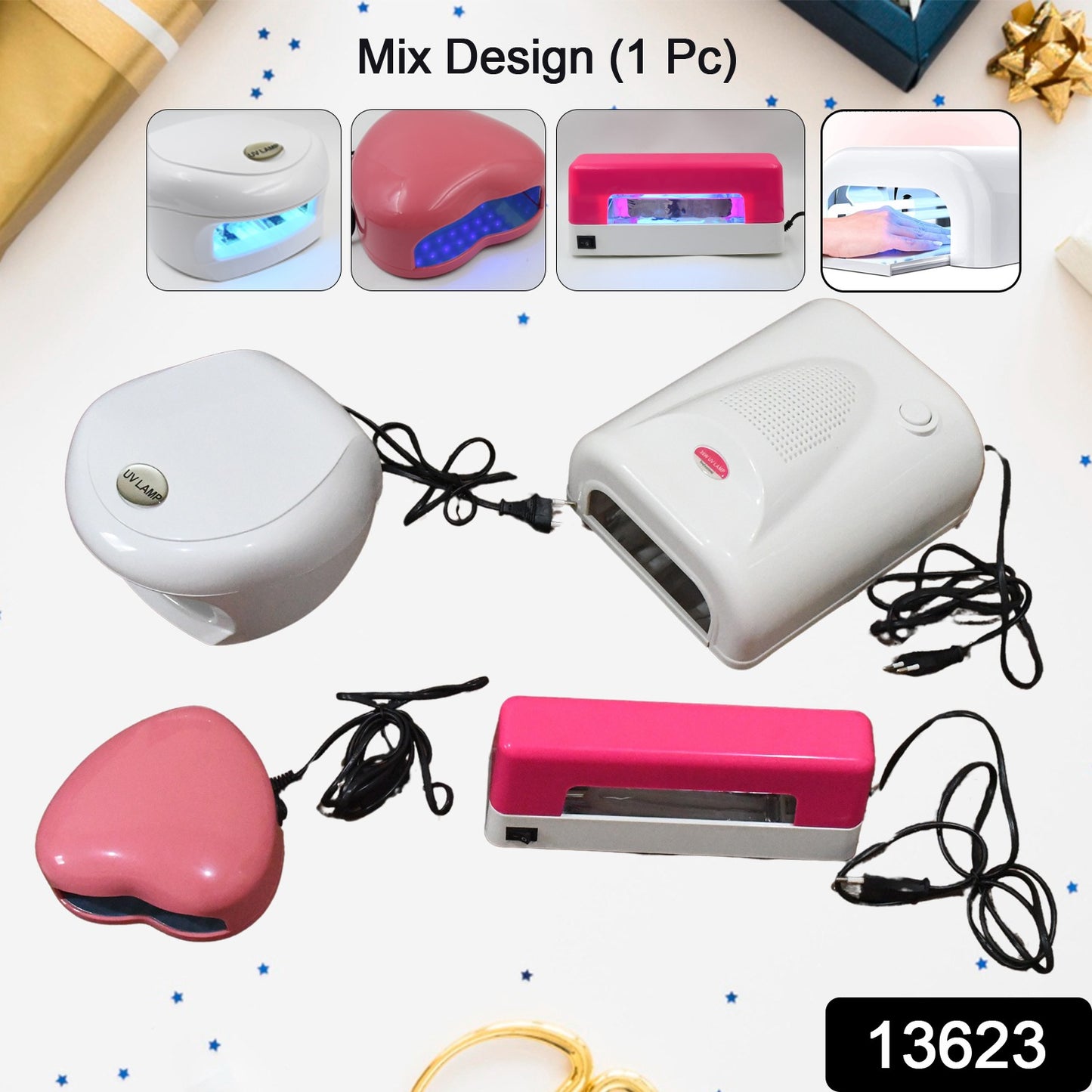 Led Uv Lamp Nail Dryer Gel Nail Lamp Nail Polish Curing Lamp (1 Pc Mix Design)