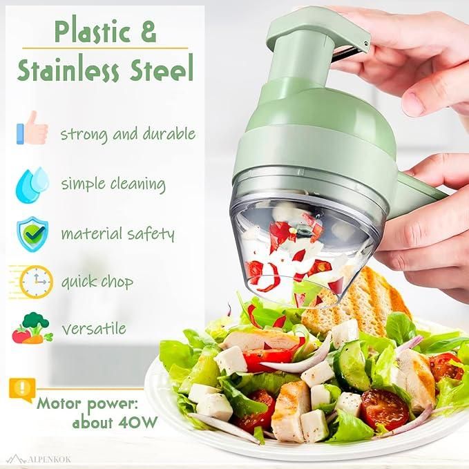 4 In 1 Handheld Electric Vegetable Cutter Set Garlic Mud Masher Garlic Chopper, Garlic Chopper
