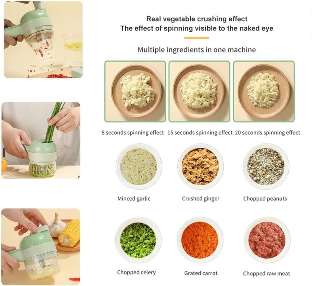 4 In 1 Handheld Electric Vegetable Cutter Set Garlic Mud Masher Garlic Chopper, Garlic Chopper