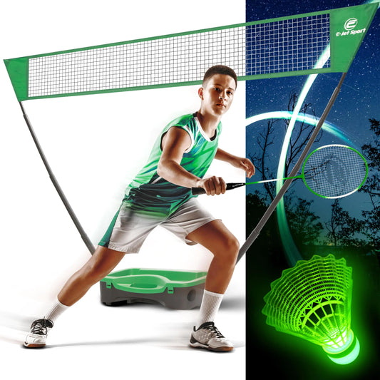 E-jetSport Badminton Net Outdoor Game Set Rackets Shuttlecocks Combo for Kids & Family Portable No Tools Required - Backyard Training Beach Park Picnic Games Green (EOB37540)